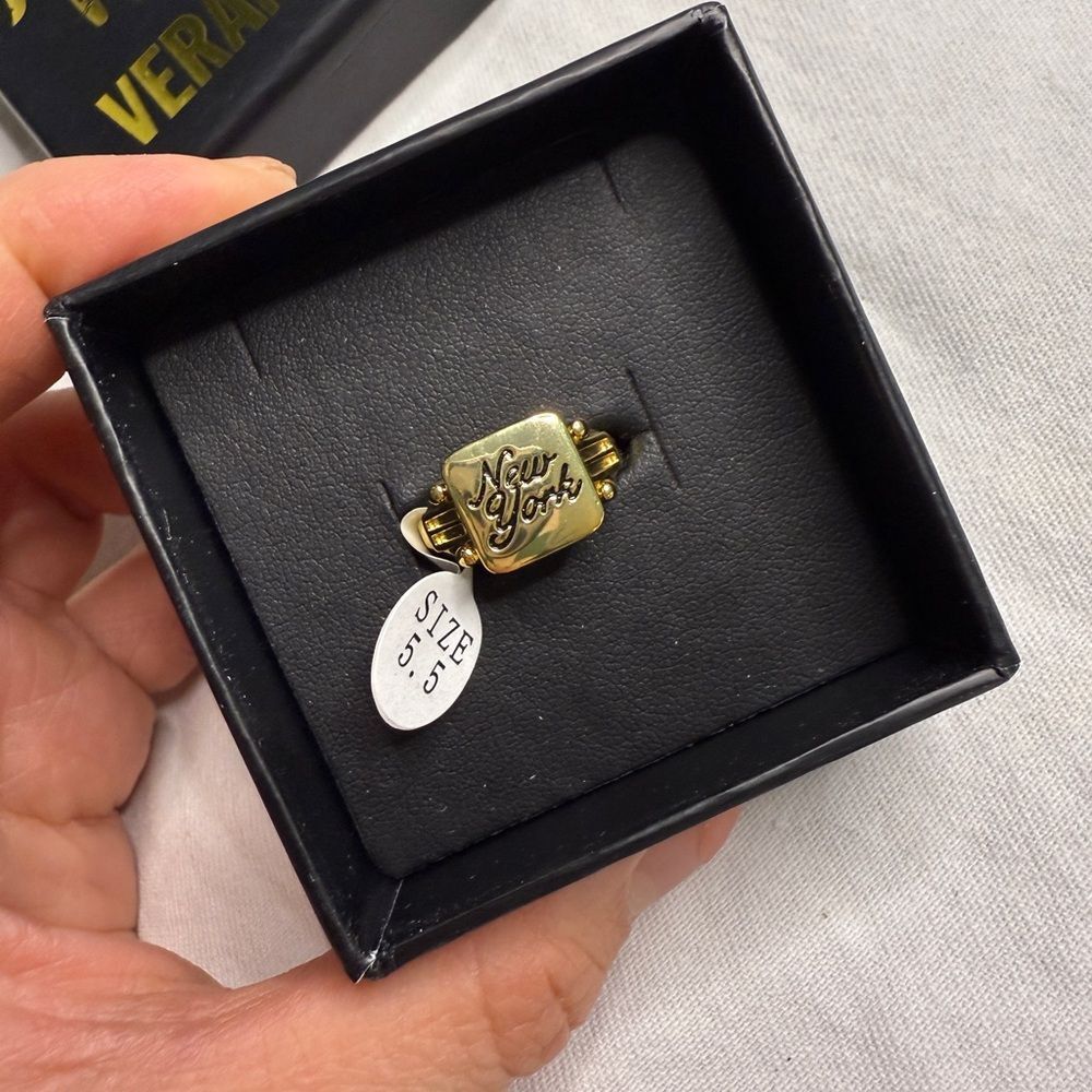 Gold-Tone "New York" Script Statement Ring - Size 5.5